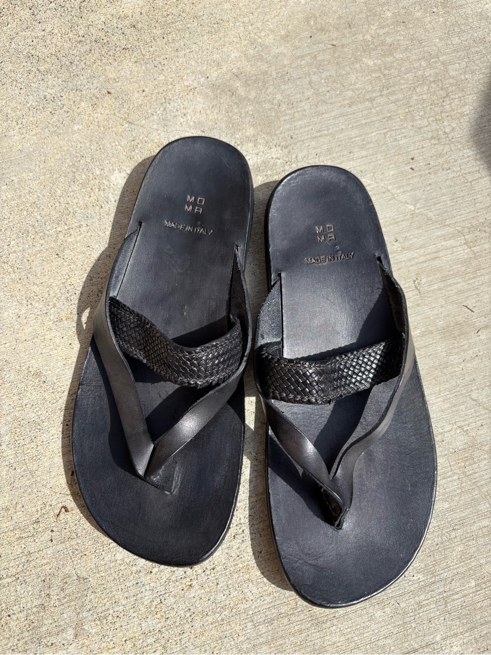 Moma Black Leather Woven & Smooth Strap Women's Sandals - Italian, Worn 3x
